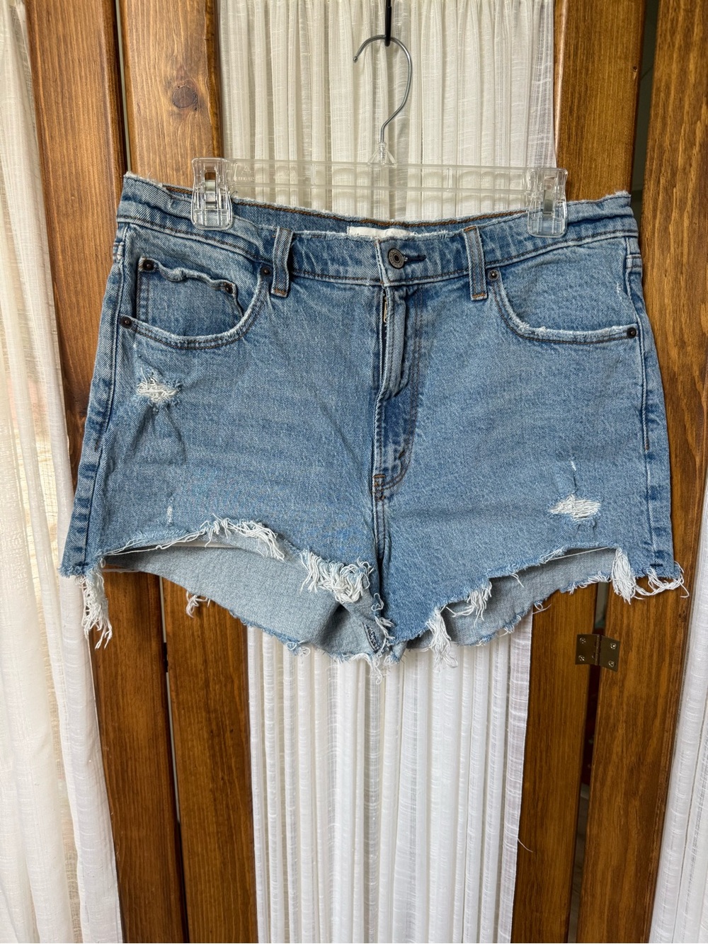 Abercrombie & Fitch Light Blue Distressed Denim Shorts